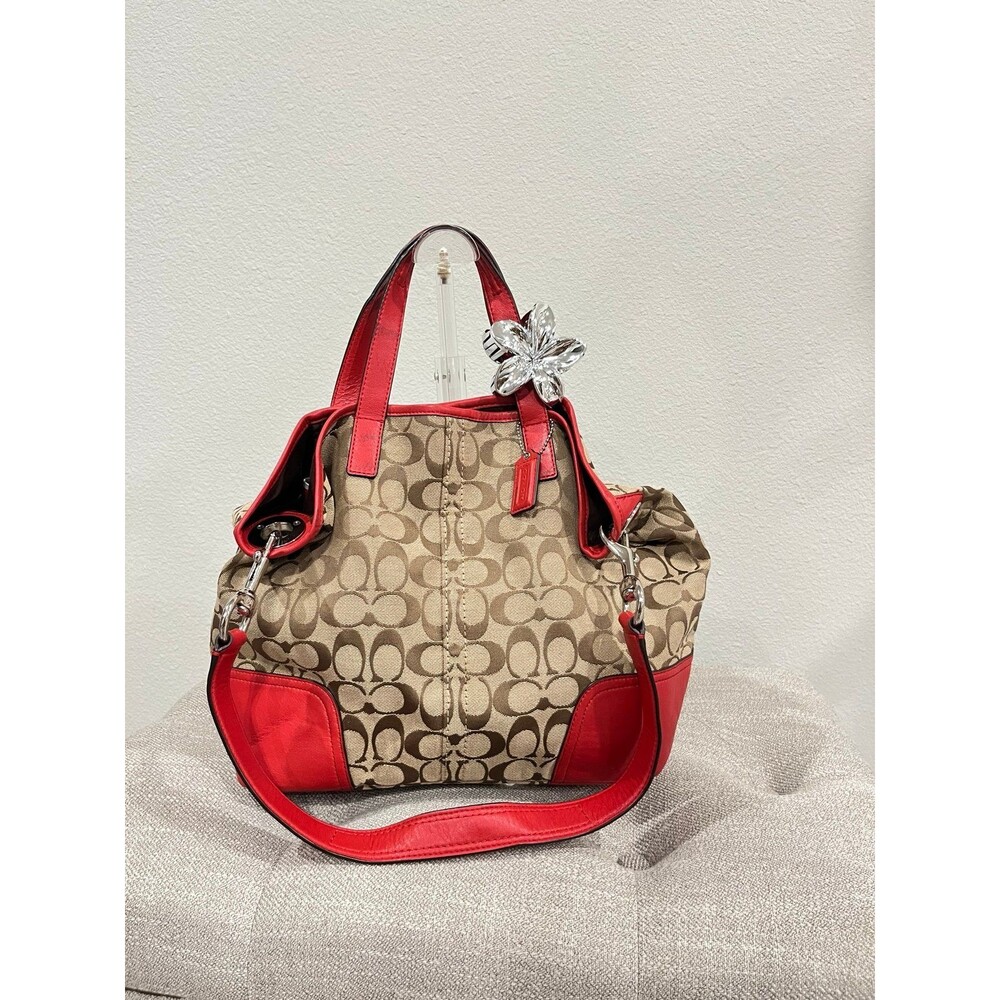 Coach Monogram Satchel Red LCoach Monogram Satchel Red Leather Trim